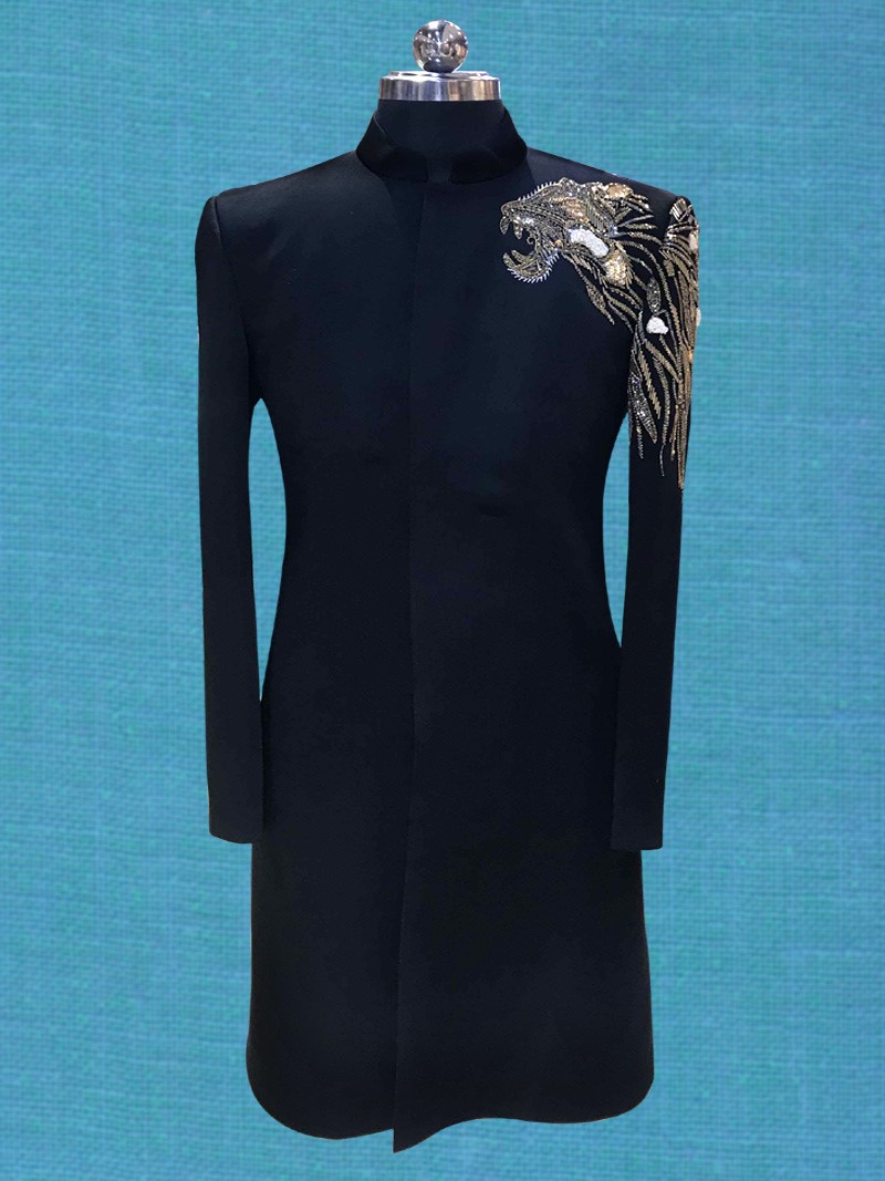 Black Embroidered Tiger  Indo Western